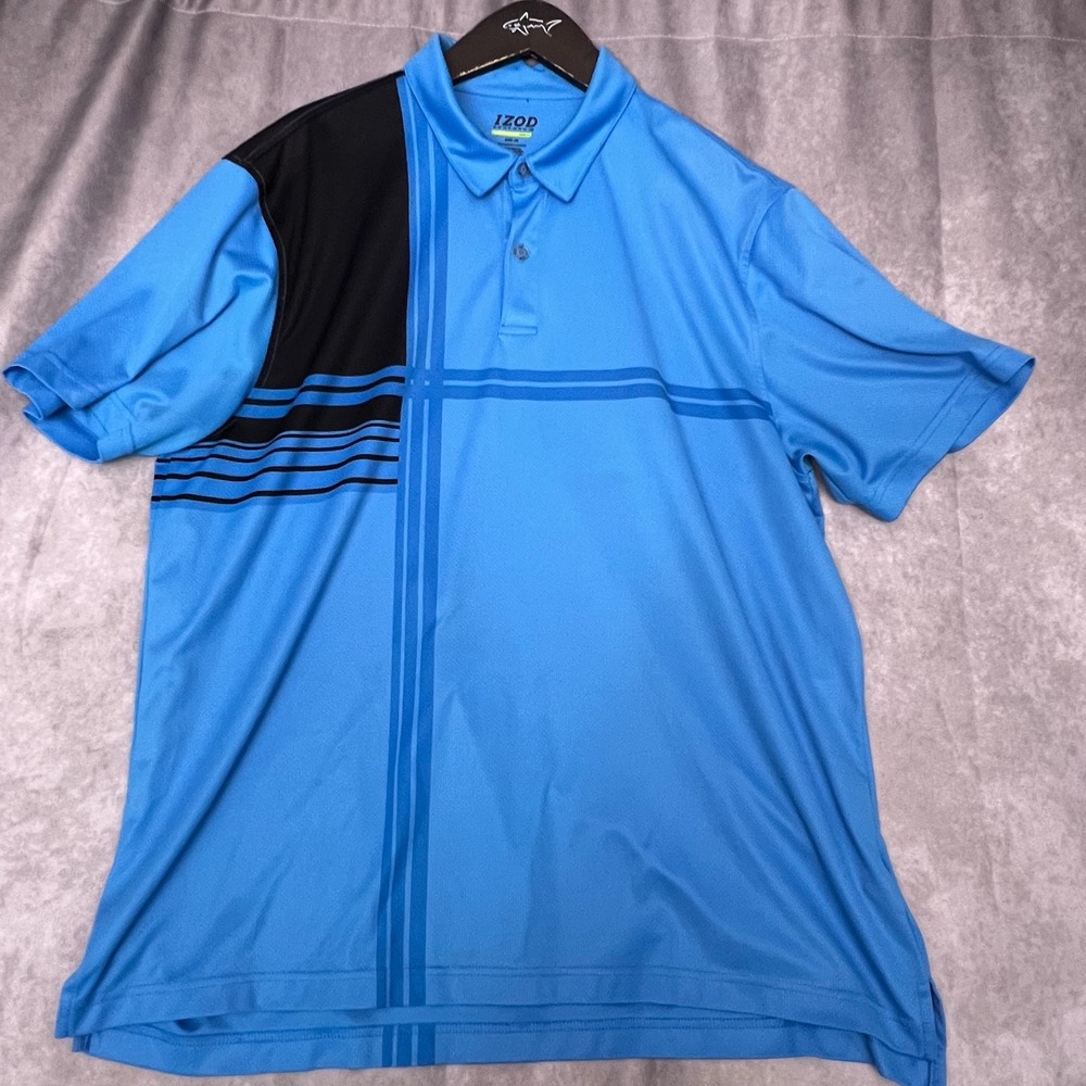 IZOD Golf Polo‎ Shirt Mens XL Blue Excellent PerformX Cool FX Colorblock Striped